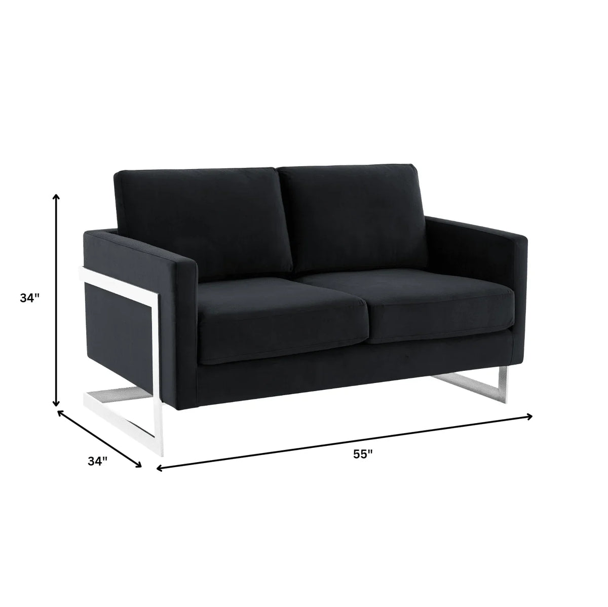 Lincoln Velvet Loveseat Sofa with Removable Cushions and Chromed Stainless Steel Frame - Elax Furniture