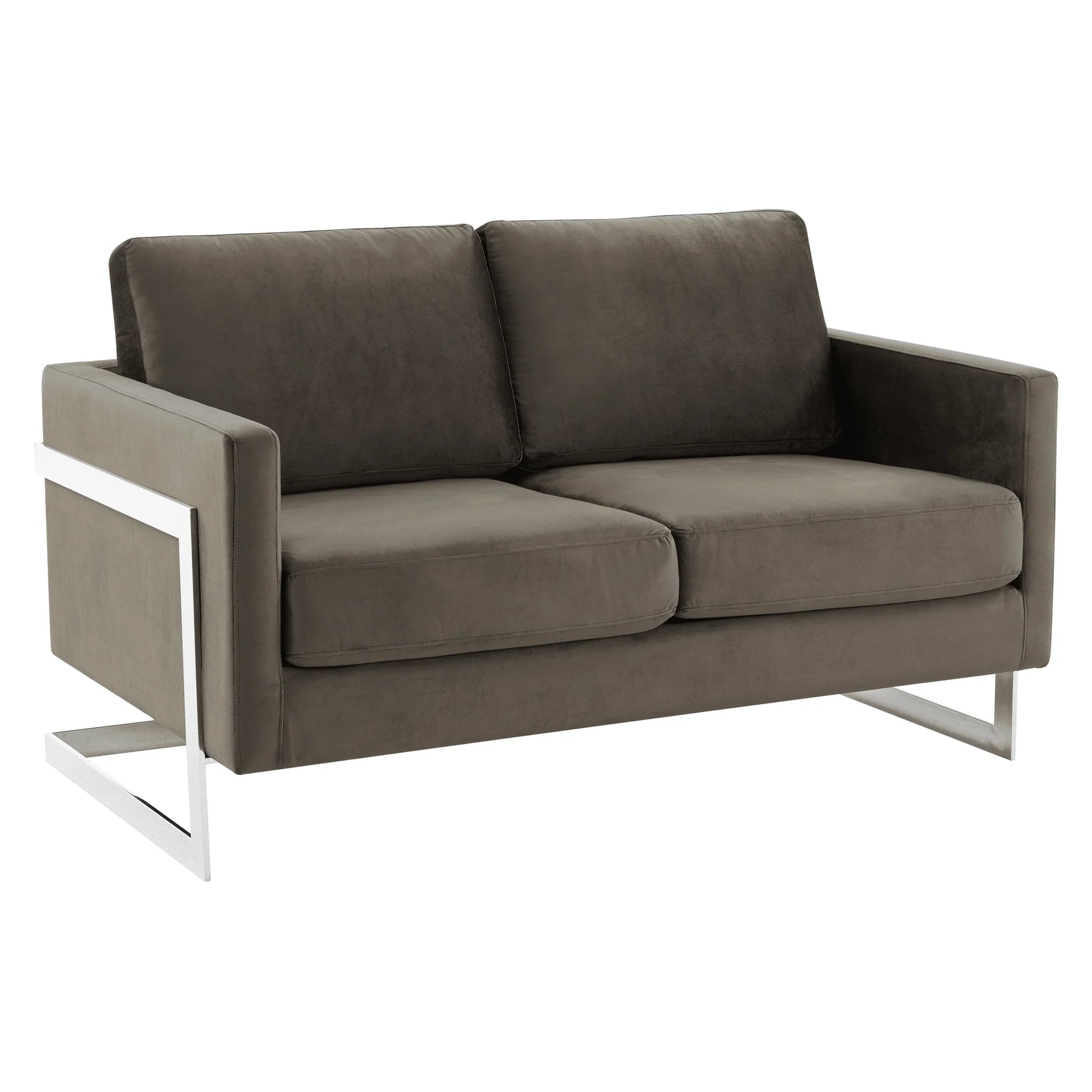 Lincoln Velvet Loveseat Sofa with Removable Cushions and Chromed Stainless Steel Frame - Elax Furniture