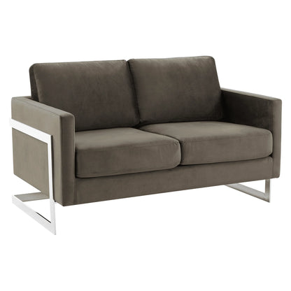 Lincoln Velvet Loveseat Sofa with Removable Cushions and Chromed Stainless Steel Frame - Elax Furniture
