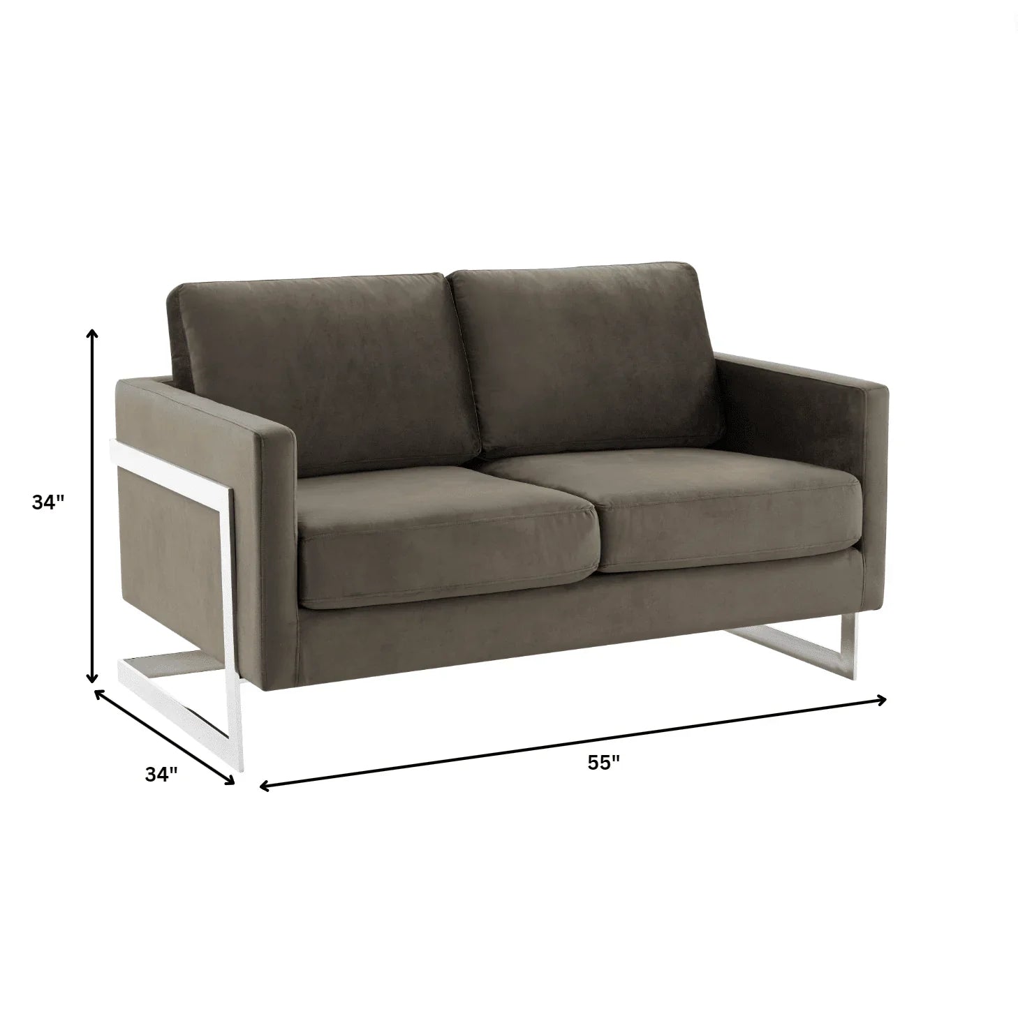 Lincoln Velvet Loveseat Sofa with Removable Cushions and Chromed Stainless Steel Frame - Elax Furniture
