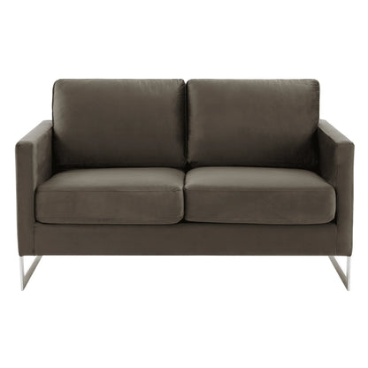 Lincoln Velvet Loveseat Sofa with Removable Cushions and Chromed Stainless Steel Frame - Elax Furniture