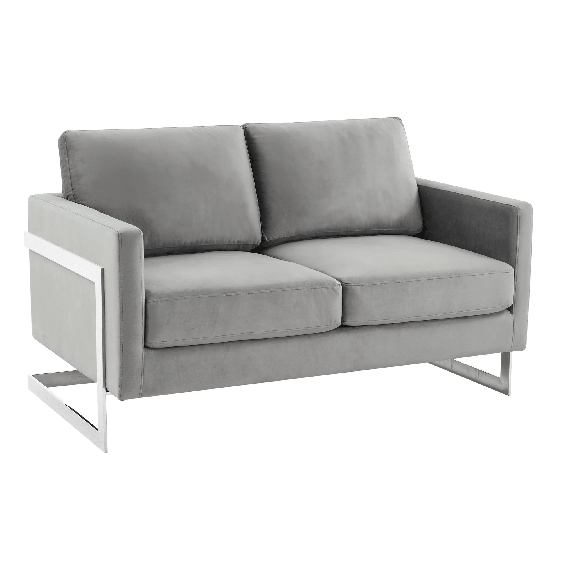 Lincoln Velvet Loveseat Sofa with Removable Cushions and Chromed Stainless Steel Frame - Elax Furniture