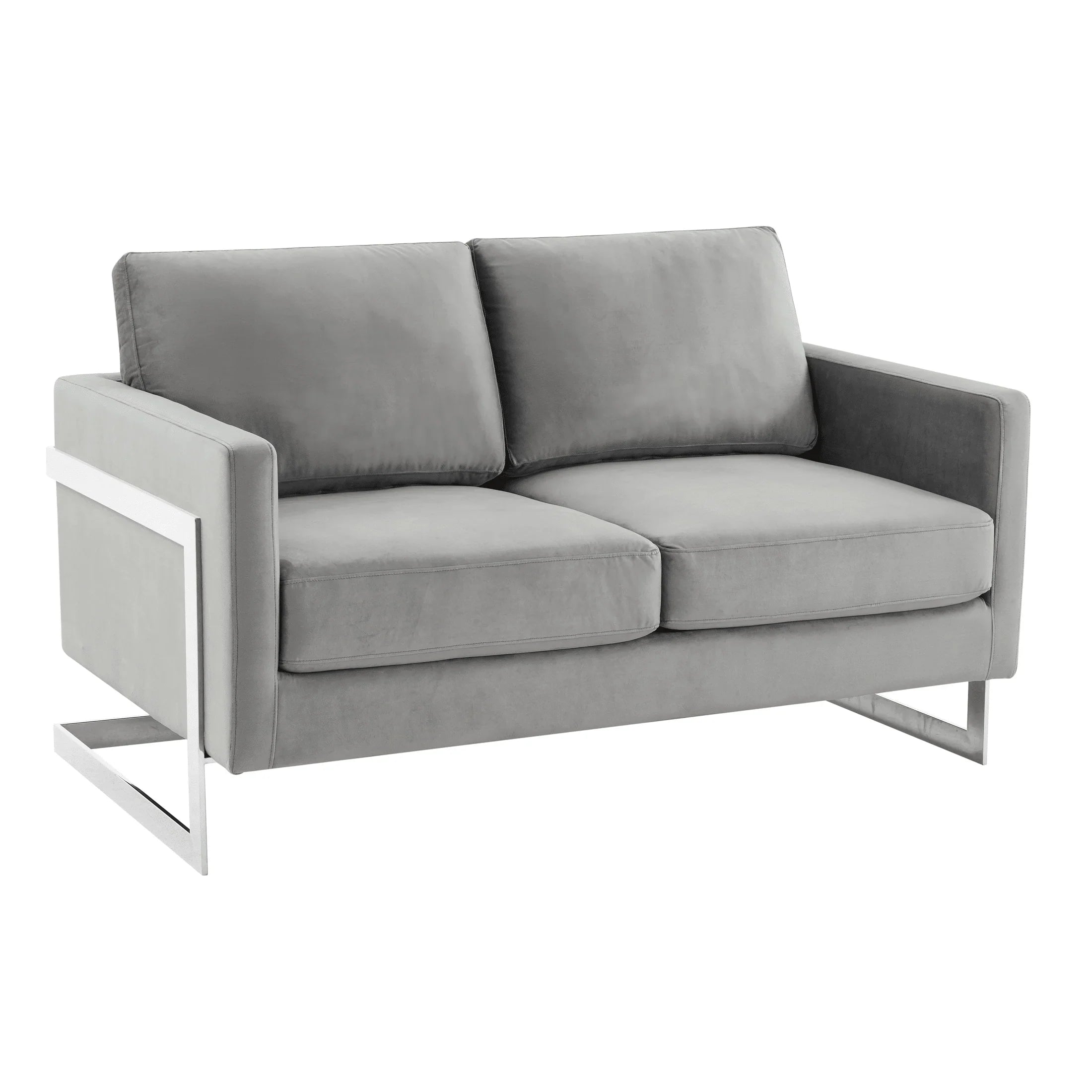 Lincoln Velvet Loveseat Sofa with Removable Cushions and Chromed Stainless Steel Frame - Elax Furniture