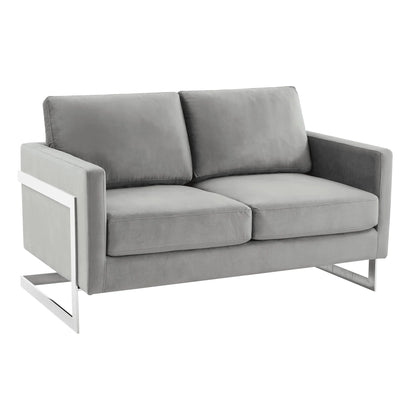 Lincoln Velvet Loveseat Sofa with Removable Cushions and Chromed Stainless Steel Frame - Elax Furniture