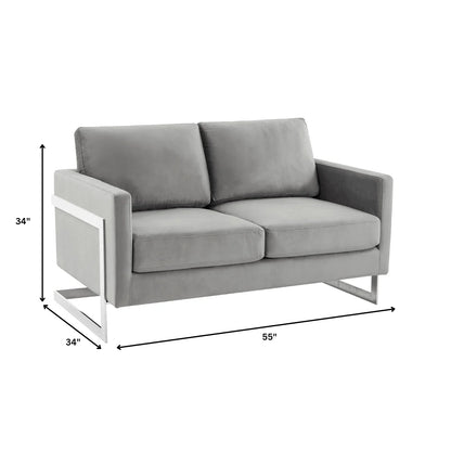 Lincoln Velvet Loveseat Sofa with Removable Cushions and Chromed Stainless Steel Frame - Elax Furniture