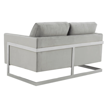 Lincoln Velvet Loveseat Sofa with Removable Cushions and Chromed Stainless Steel Frame - Elax Furniture