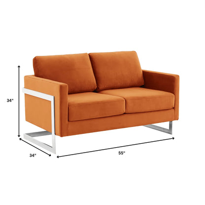 Lincoln Velvet Loveseat Sofa with Removable Cushions and Chromed Stainless Steel Frame - Elax Furniture