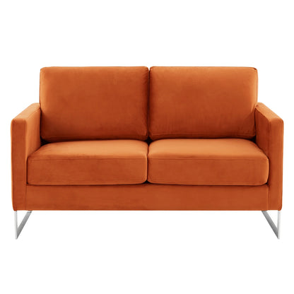 Lincoln Velvet Loveseat Sofa with Removable Cushions and Chromed Stainless Steel Frame - Elax Furniture