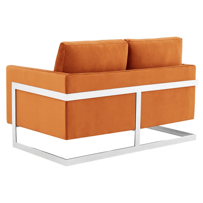 Lincoln Velvet Loveseat Sofa with Removable Cushions and Chromed Stainless Steel Frame - Elax Furniture