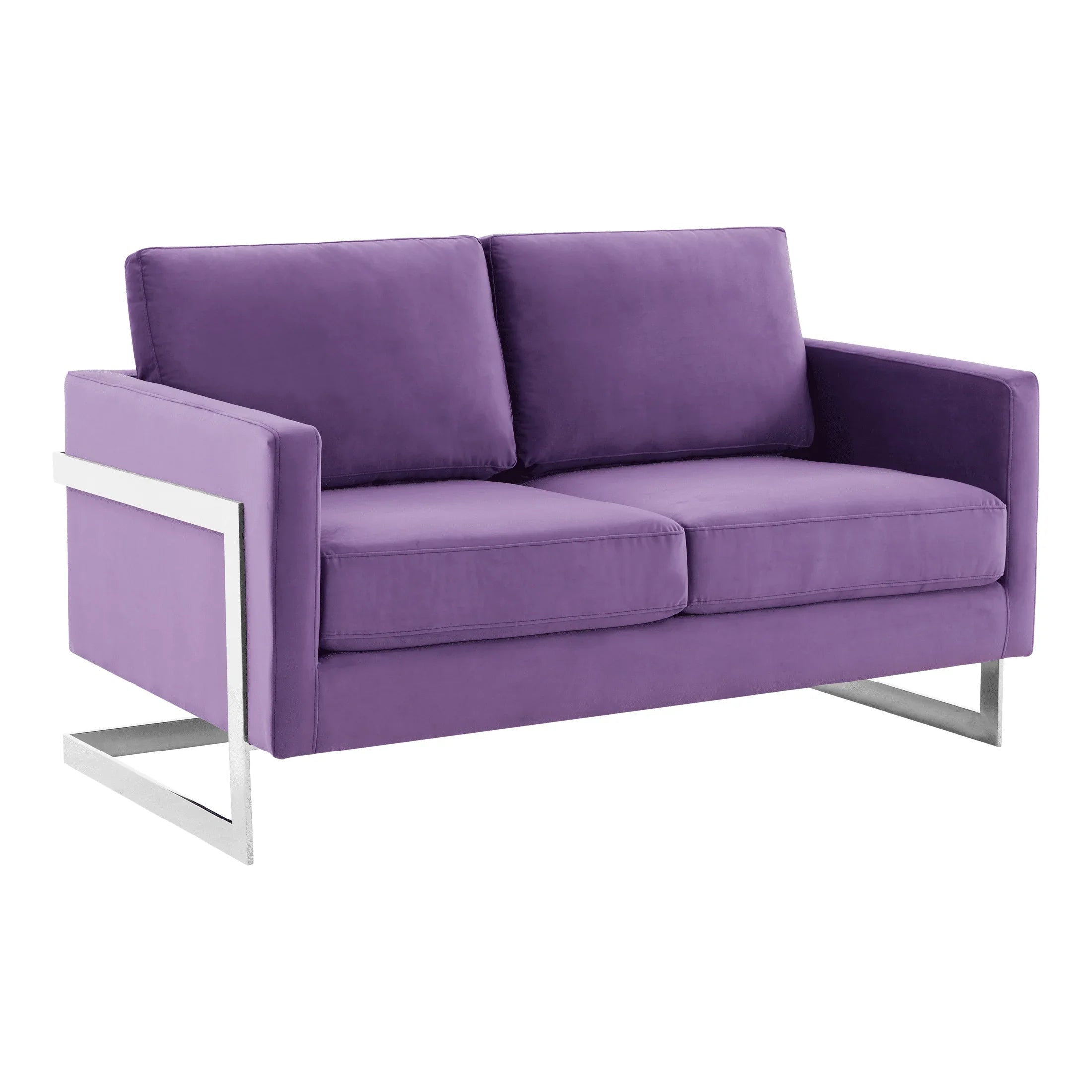 Lincoln Velvet Loveseat Sofa with Removable Cushions and Chromed Stainless Steel Frame - Elax Furniture