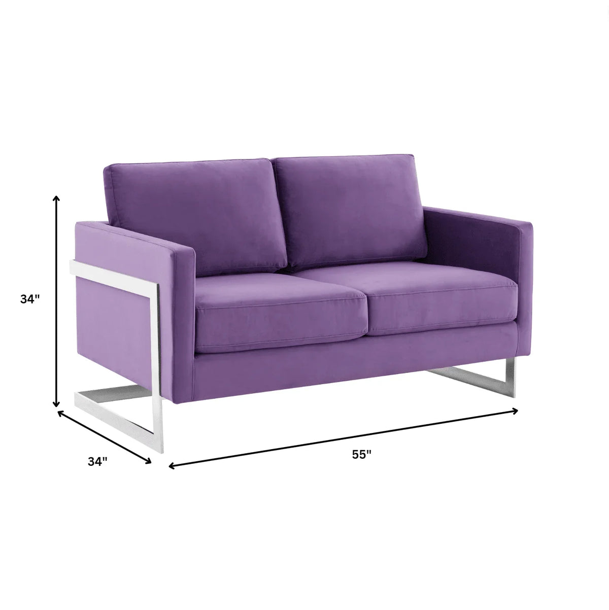 Lincoln Velvet Loveseat Sofa with Removable Cushions and Chromed Stainless Steel Frame - Elax Furniture