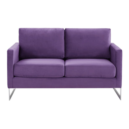 Lincoln Velvet Loveseat Sofa with Removable Cushions and Chromed Stainless Steel Frame - Elax Furniture