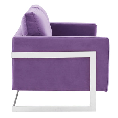 Lincoln Velvet Loveseat Sofa with Removable Cushions and Chromed Stainless Steel Frame - Elax Furniture