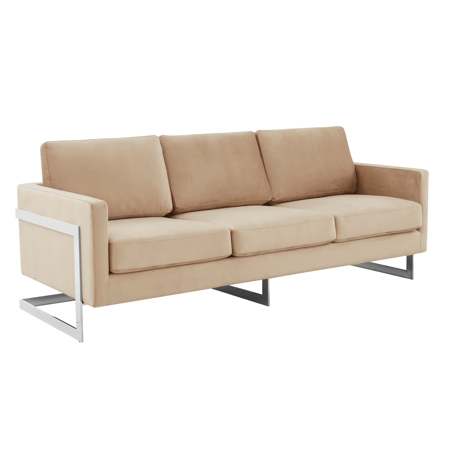 Lincoln 3-Seater Sofa Upholstered in Velvet Fabric with Chrome Stainless Steel Frame - Elax Furniture