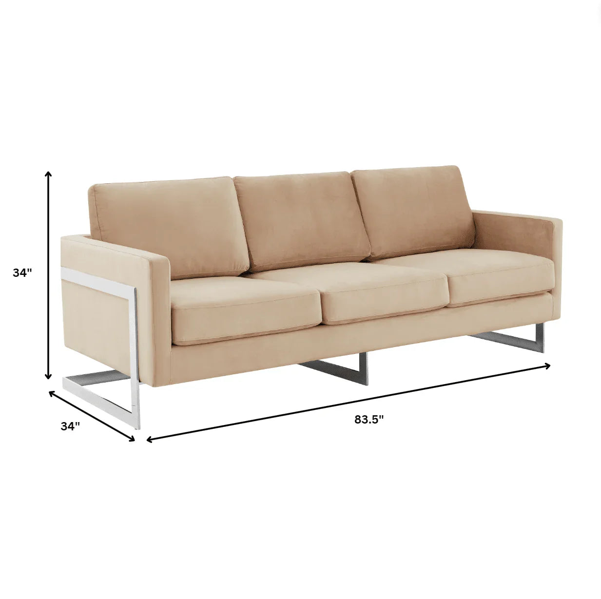 Lincoln 3-Seater Sofa Upholstered in Velvet Fabric with Chrome Stainless Steel Frame - Elax Furniture
