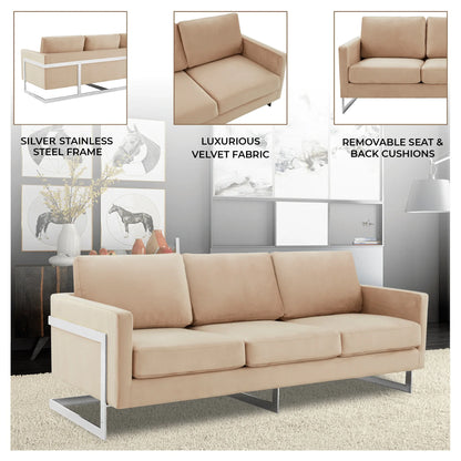 Lincoln 3-Seater Sofa Upholstered in Velvet Fabric with Chrome Stainless Steel Frame - Elax Furniture