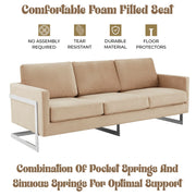 Lincoln 3-Seater Sofa Upholstered in Velvet Fabric with Chrome Stainless Steel Frame - Elax Furniture