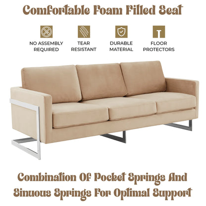 Lincoln 3-Seater Sofa Upholstered in Velvet Fabric with Chrome Stainless Steel Frame - Elax Furniture