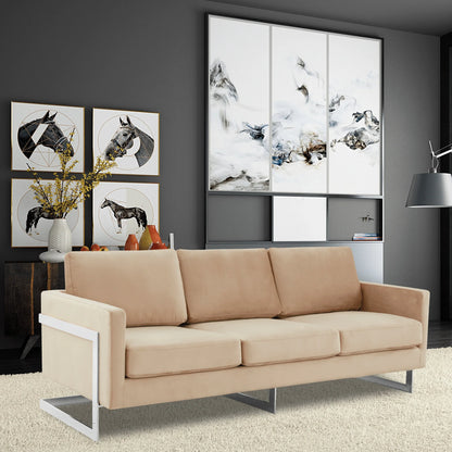 Lincoln 3-Seater Sofa Upholstered in Velvet Fabric with Chrome Stainless Steel Frame - Elax Furniture