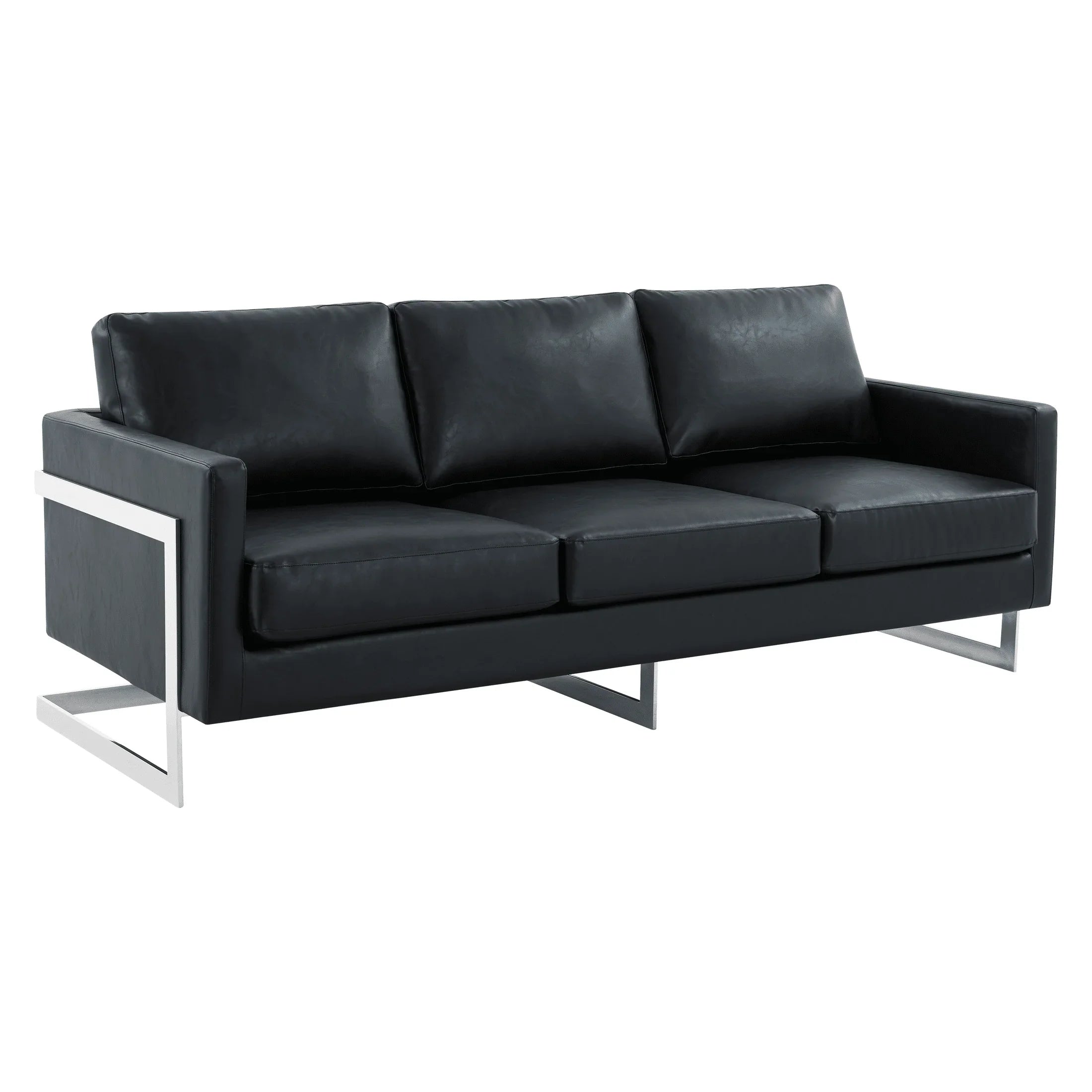 Lincoln 3-Seater Sofa Upholstered in Leather with Chrome Stainless Steel Frame - Elax Furniture