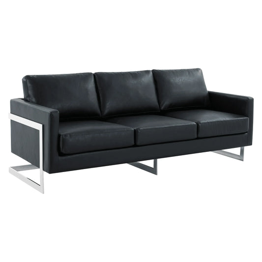 Lincoln 3-Seater Sofa Upholstered in Leather with Chrome Stainless Steel Frame - Elax Furniture