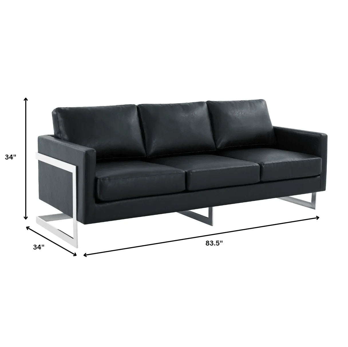 Lincoln 3-Seater Sofa Upholstered in Leather with Chrome Stainless Steel Frame - Elax Furniture