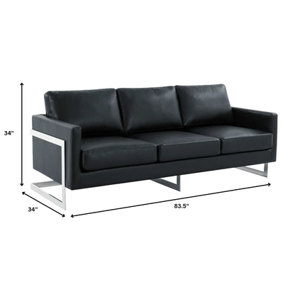 Lincoln 3-Seater Sofa Upholstered in Leather with Chrome Stainless Steel Frame - Elax Furniture