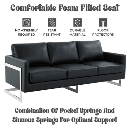 Lincoln 3-Seater Sofa Upholstered in Leather with Chrome Stainless Steel Frame - Elax Furniture