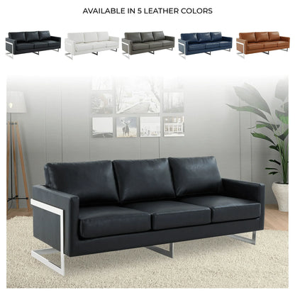 Lincoln 3-Seater Sofa Upholstered in Leather with Chrome Stainless Steel Frame - Elax Furniture