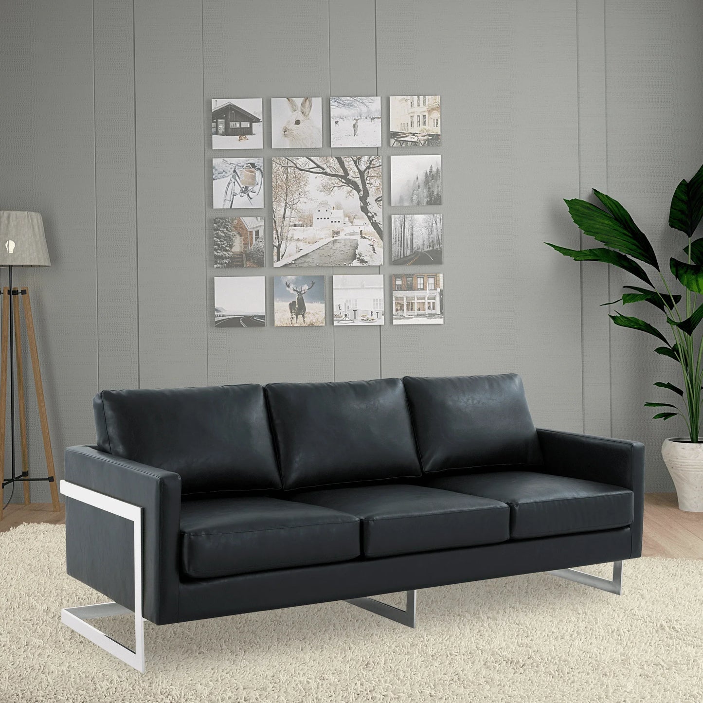 Lincoln 3-Seater Sofa Upholstered in Leather with Chrome Stainless Steel Frame - Elax Furniture