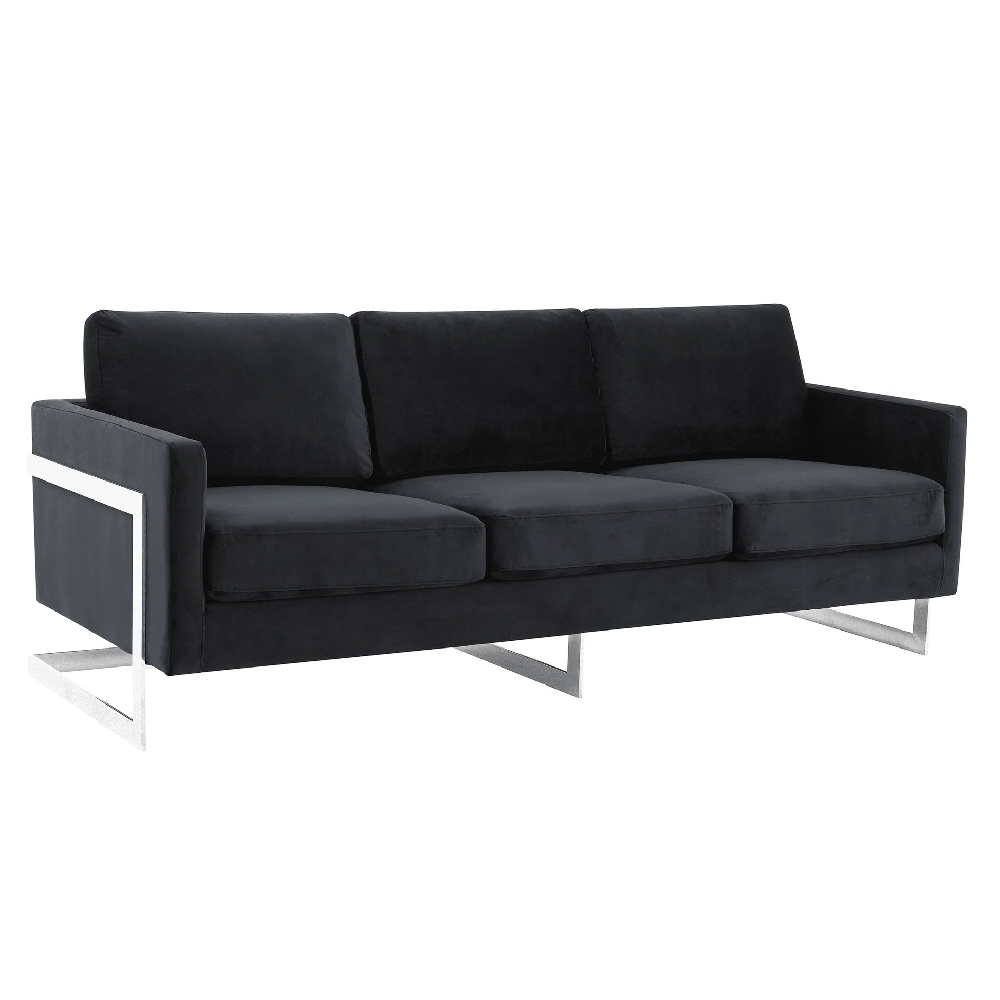 Lincoln 3-Seater Sofa Upholstered in Velvet Fabric with Chrome Stainless Steel Frame - Elax Furniture