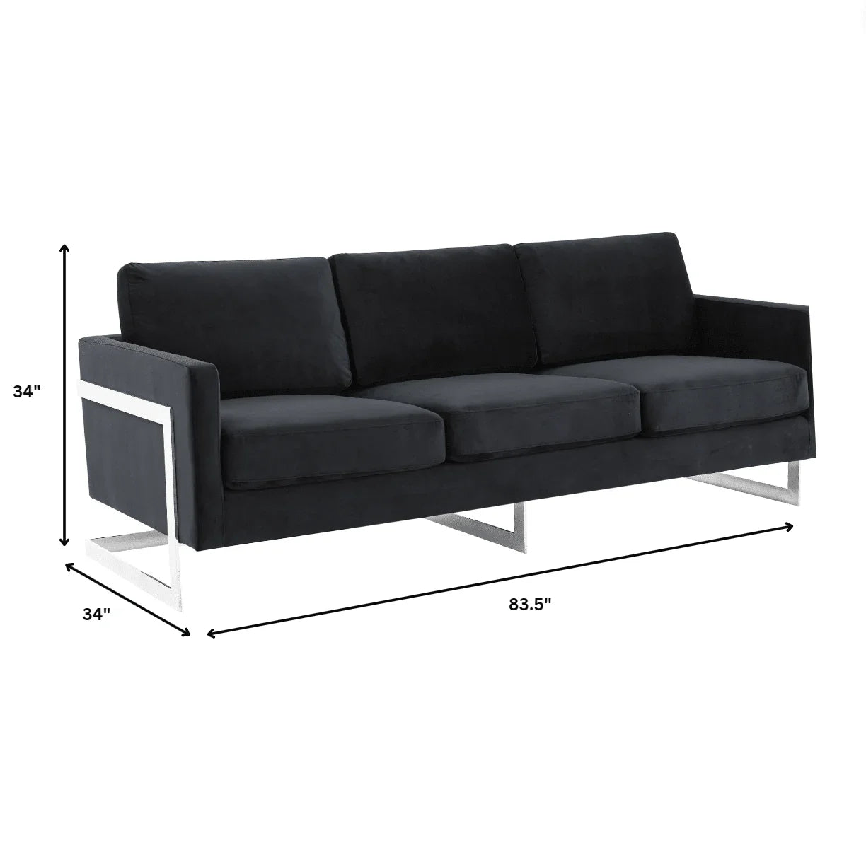 Lincoln 3-Seater Sofa Upholstered in Velvet Fabric with Chrome Stainless Steel Frame - Elax Furniture