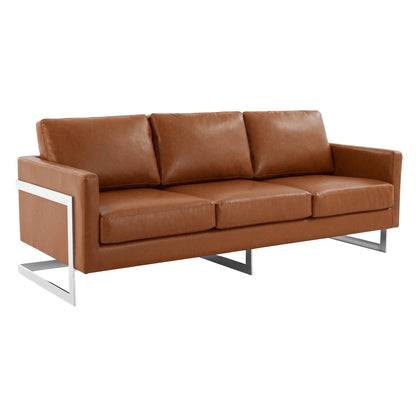 Lincoln 3-Seater Sofa Upholstered in Leather with Chrome Stainless Steel Frame - Elax Furniture