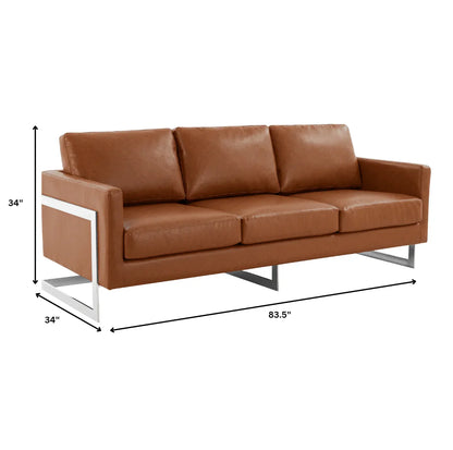 Lincoln 3-Seater Sofa Upholstered in Leather with Chrome Stainless Steel Frame - Elax Furniture