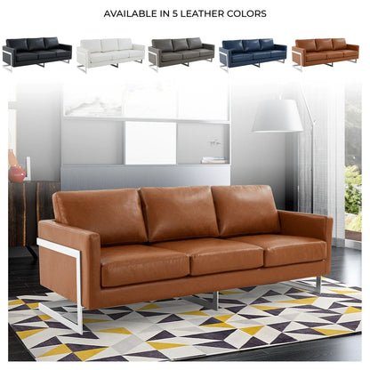 Lincoln 3-Seater Sofa Upholstered in Leather with Chrome Stainless Steel Frame - Elax Furniture