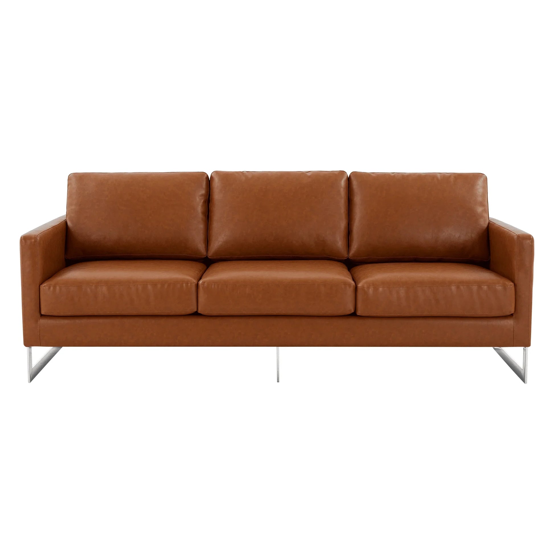 Lincoln 3-Seater Sofa Upholstered in Leather with Chrome Stainless Steel Frame - Elax Furniture