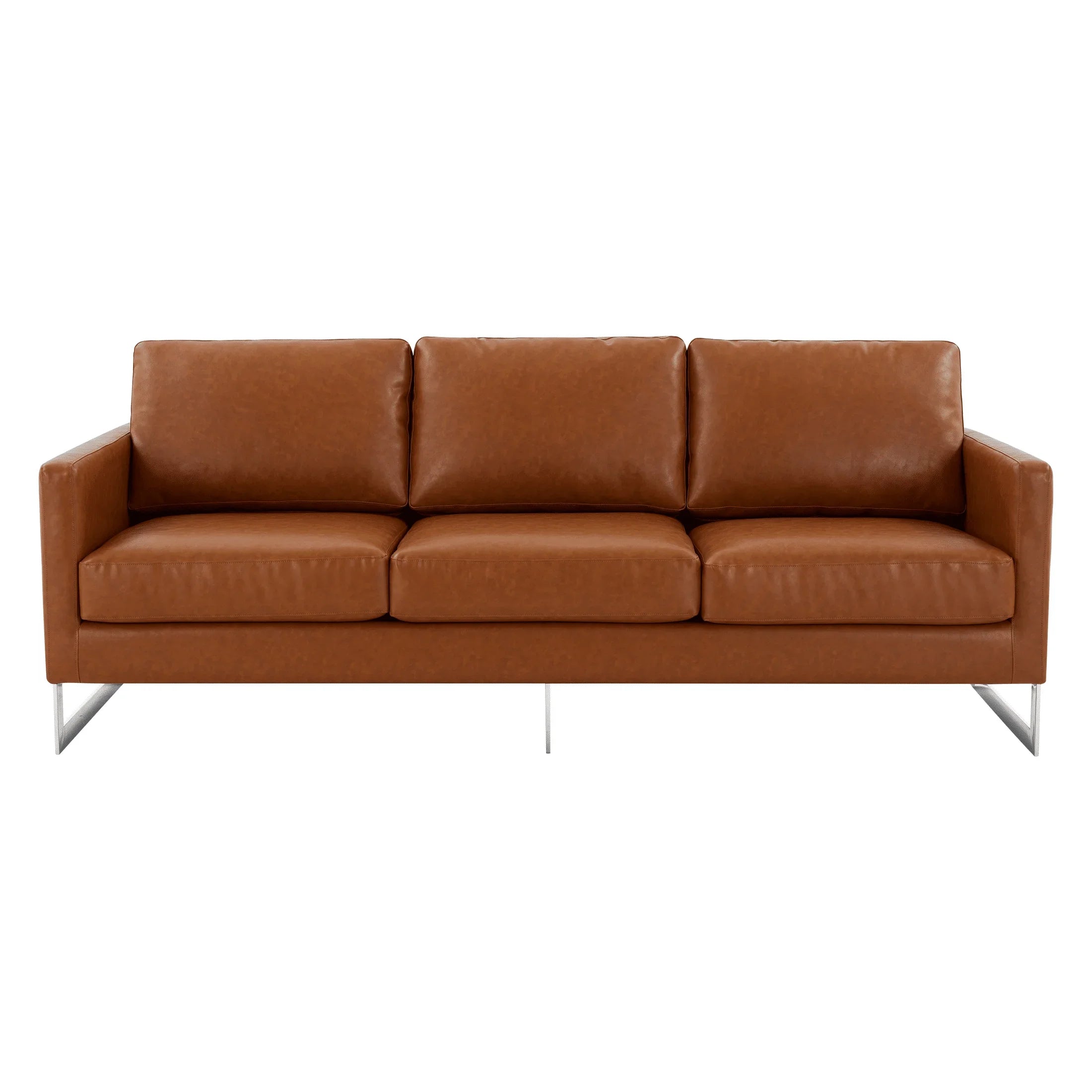 Lincoln 3-Seater Sofa Upholstered in Leather with Chrome Stainless Steel Frame - Elax Furniture