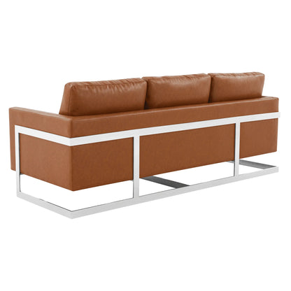 Lincoln 3-Seater Sofa Upholstered in Leather with Chrome Stainless Steel Frame - Elax Furniture