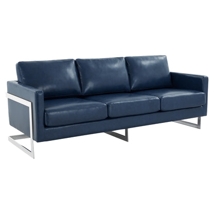 Lincoln 3-Seater Sofa Upholstered in Leather with Chrome Stainless Steel Frame - Elax Furniture