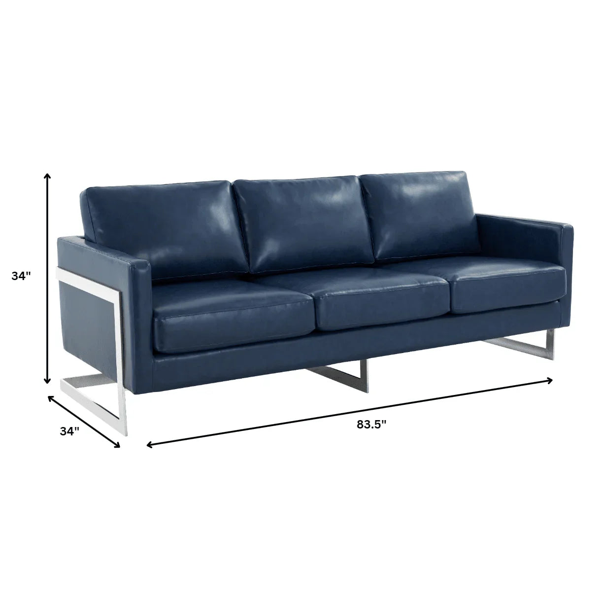 Lincoln 3-Seater Sofa Upholstered in Leather with Chrome Stainless Steel Frame - Elax Furniture