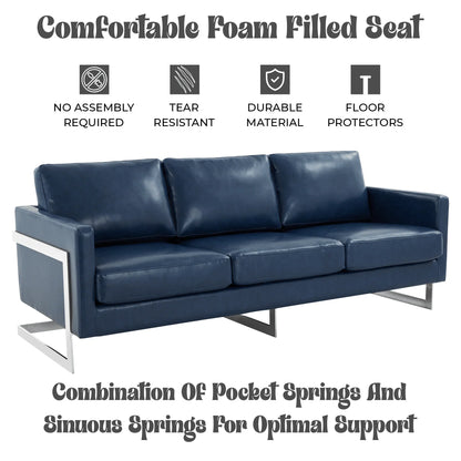 Lincoln 3-Seater Sofa Upholstered in Leather with Chrome Stainless Steel Frame - Elax Furniture