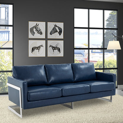 Lincoln 3-Seater Sofa Upholstered in Leather with Chrome Stainless Steel Frame - Elax Furniture