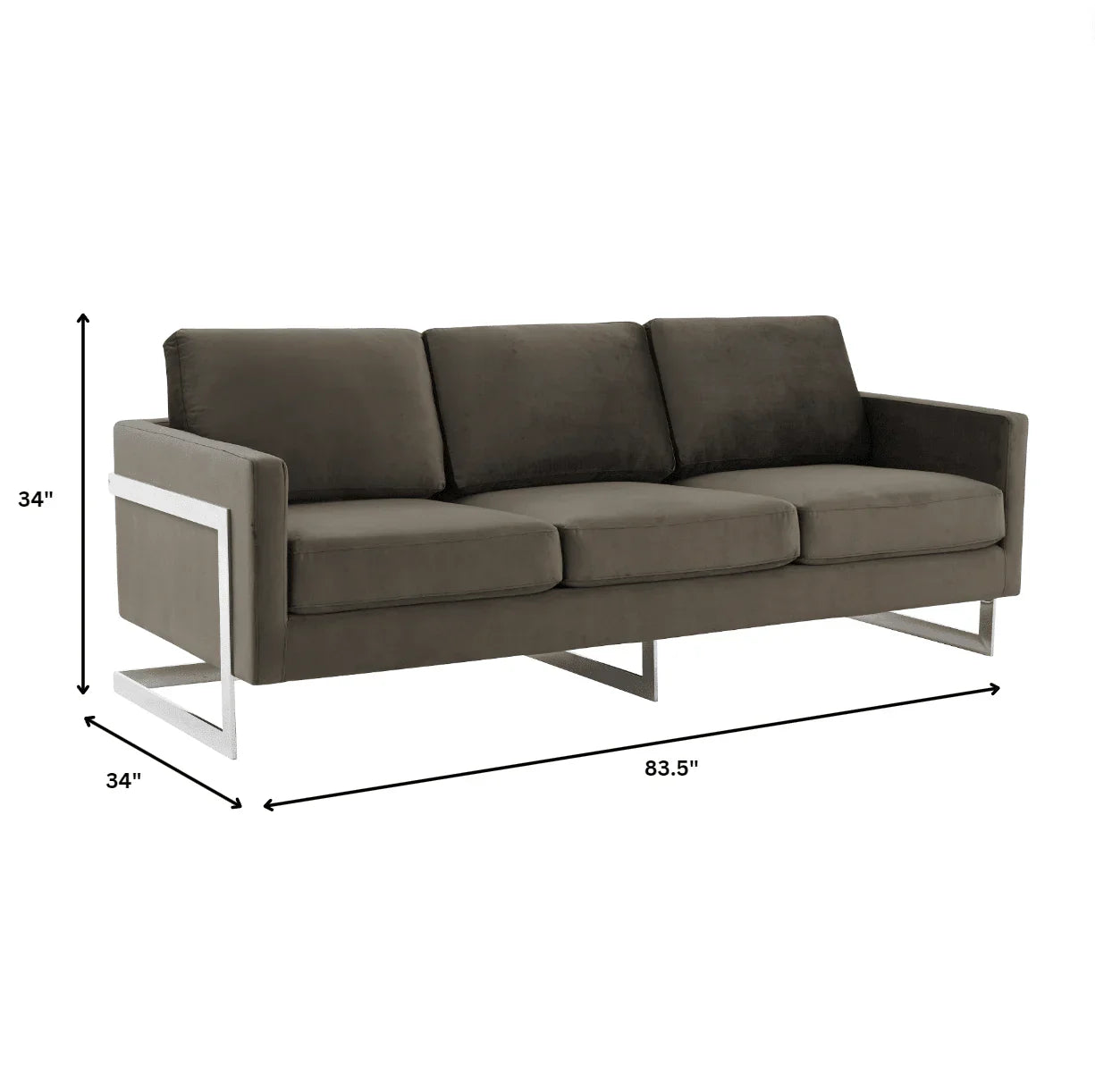Lincoln 3-Seater Sofa Upholstered in Velvet Fabric with Chrome Stainless Steel Frame - Elax Furniture
