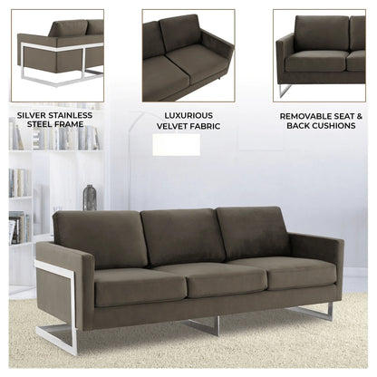 Lincoln 3-Seater Sofa Upholstered in Velvet Fabric with Chrome Stainless Steel Frame - Elax Furniture