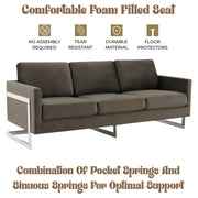 Lincoln 3-Seater Sofa Upholstered in Velvet Fabric with Chrome Stainless Steel Frame - Elax Furniture