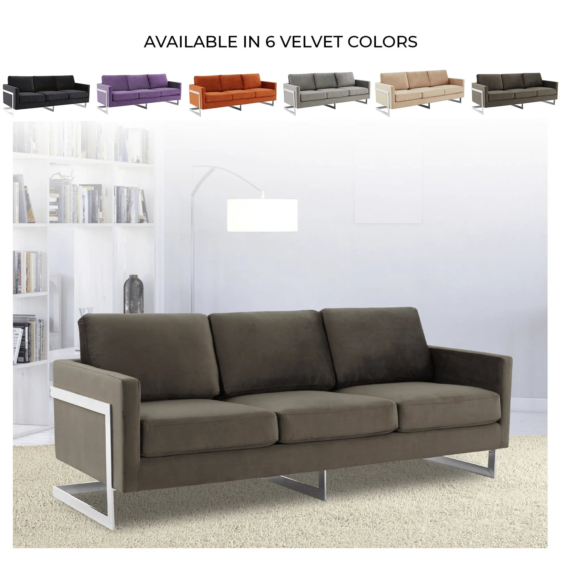 Lincoln 3-Seater Sofa Upholstered in Velvet Fabric with Chrome Stainless Steel Frame - Elax Furniture