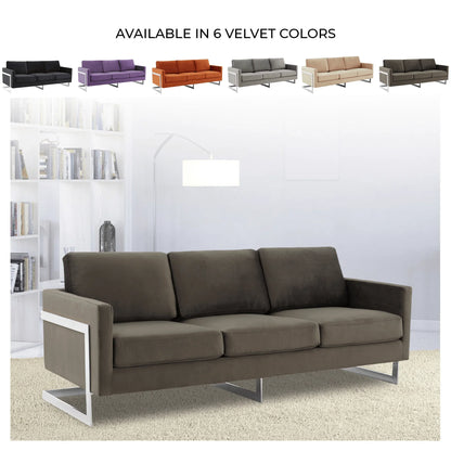 Lincoln 3-Seater Sofa Upholstered in Velvet Fabric with Chrome Stainless Steel Frame - Elax Furniture