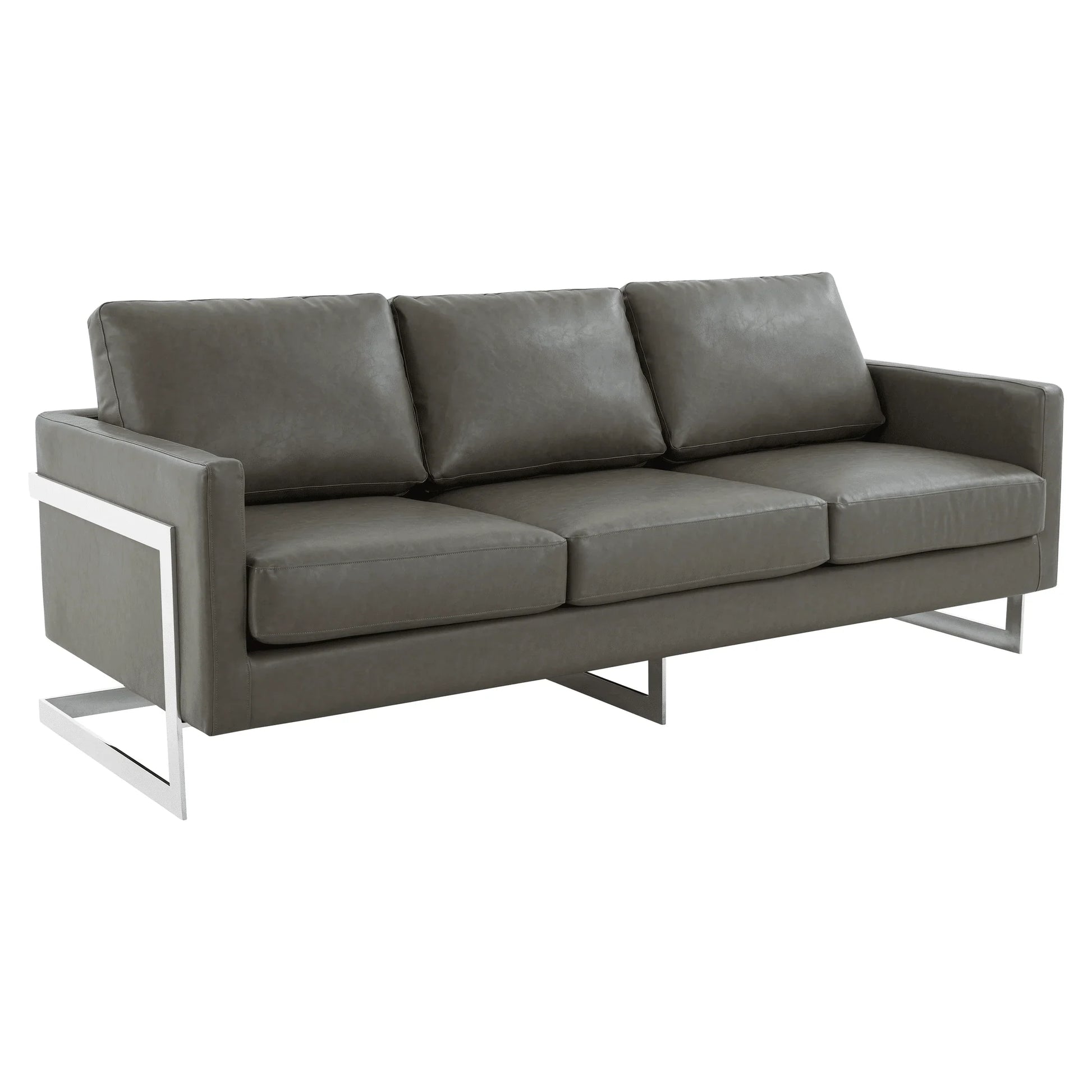 Lincoln 3-Seater Sofa Upholstered in Leather with Chrome Stainless Steel Frame - Elax Furniture