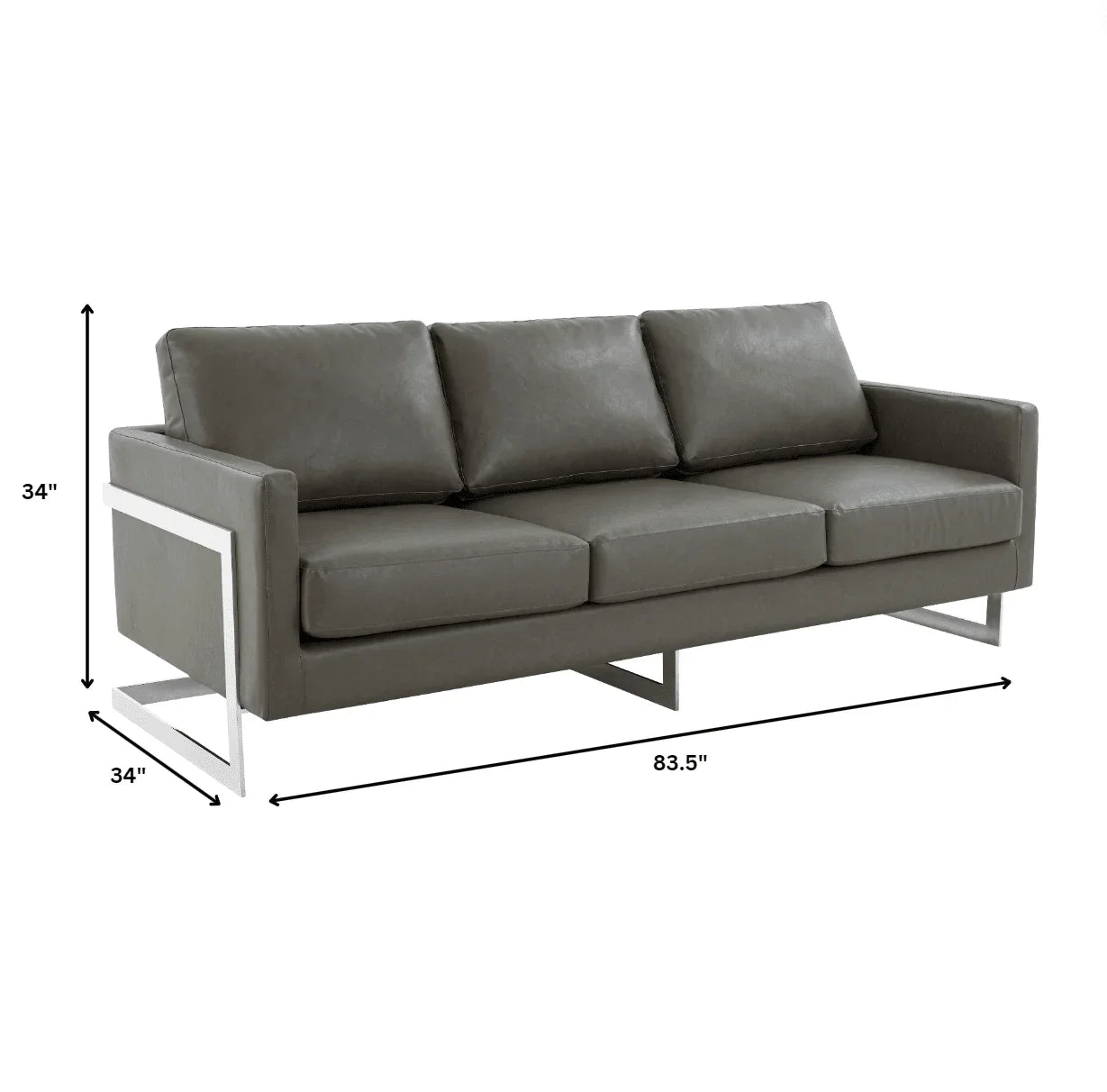 Lincoln 3-Seater Sofa Upholstered in Leather with Chrome Stainless Steel Frame - Elax Furniture