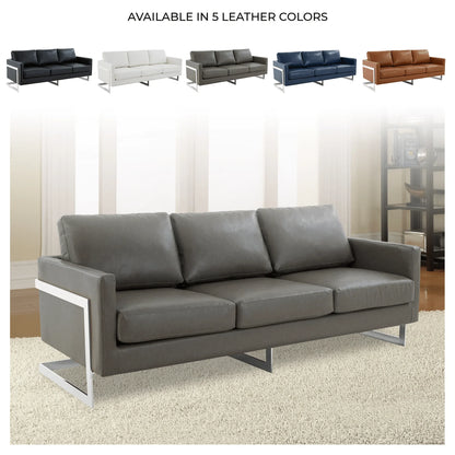 Lincoln 3-Seater Sofa Upholstered in Leather with Chrome Stainless Steel Frame - Elax Furniture